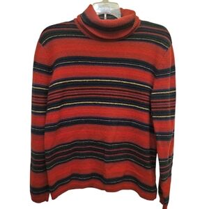 Vintage Ralph Lauren 100% Lambs Wool Red Black Striped Sweater Size Large